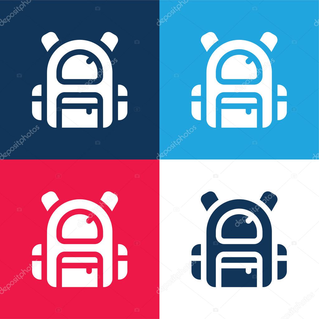 Backpack blue and red four color minimal icon set