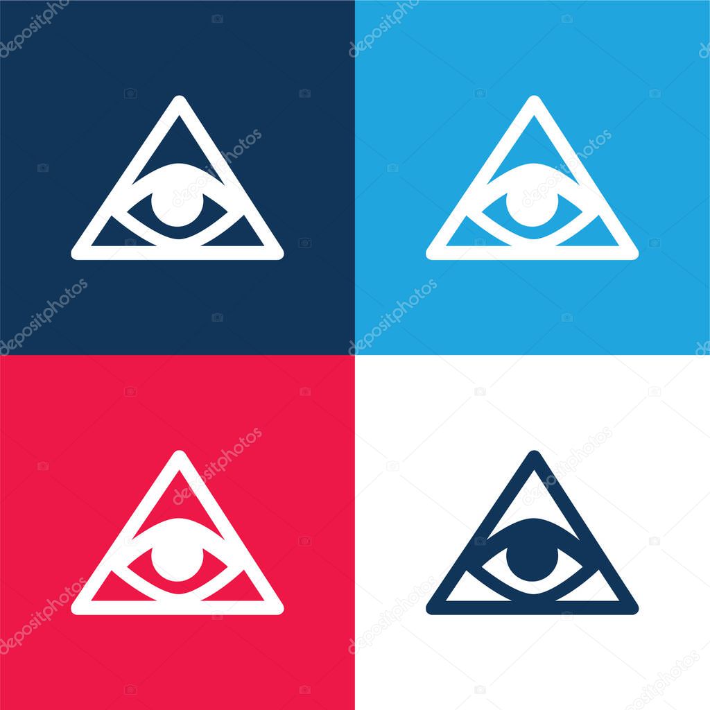 Bills Symbol Of An Eye Inside A Triangle Or Pyramid blue and red four color minimal icon set