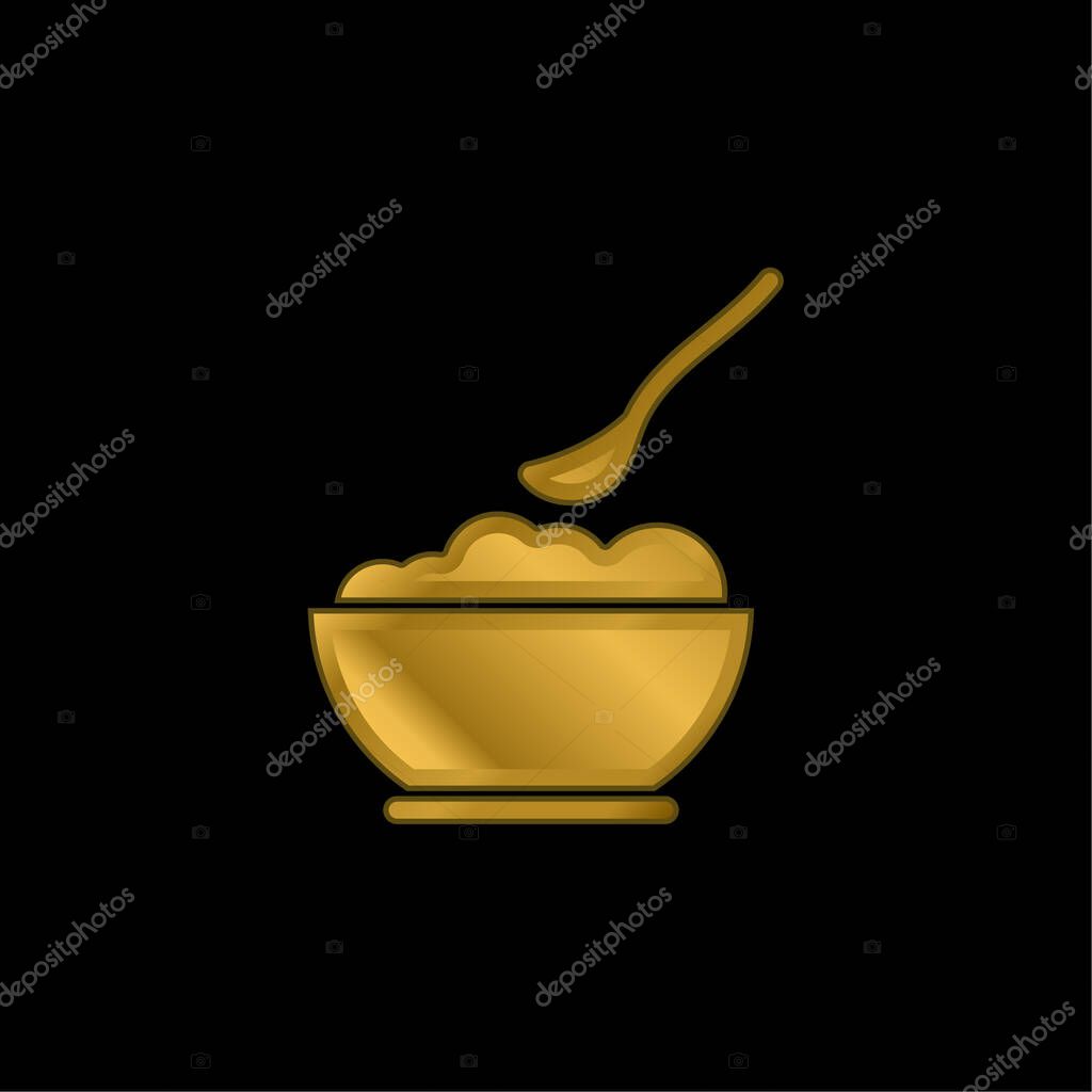 Baby Food gold plated metalic icon or logo vector