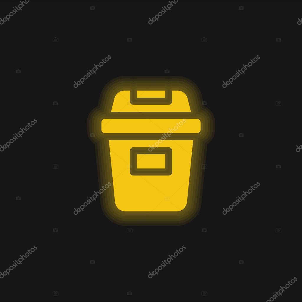 Bin yellow glowing neon icon