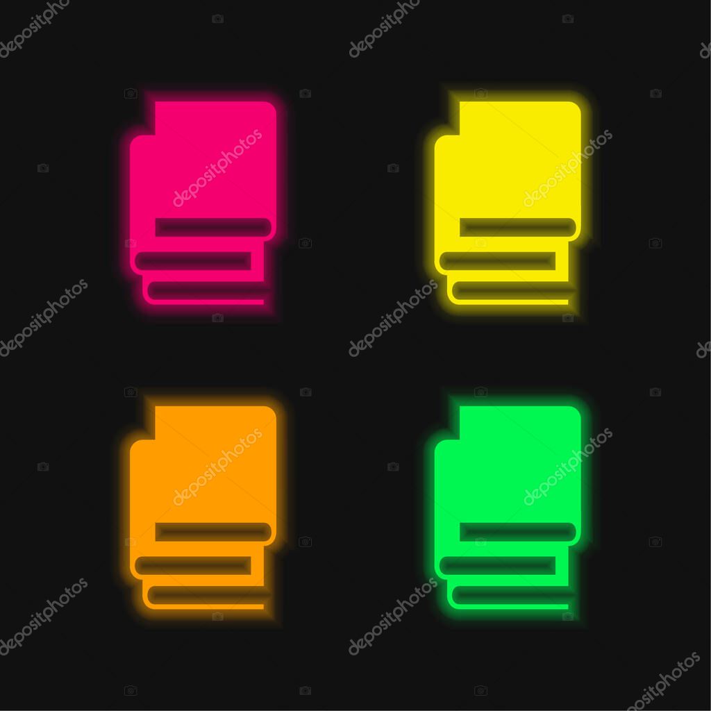 Books Stack Of Black Covers four color glowing neon vector icon