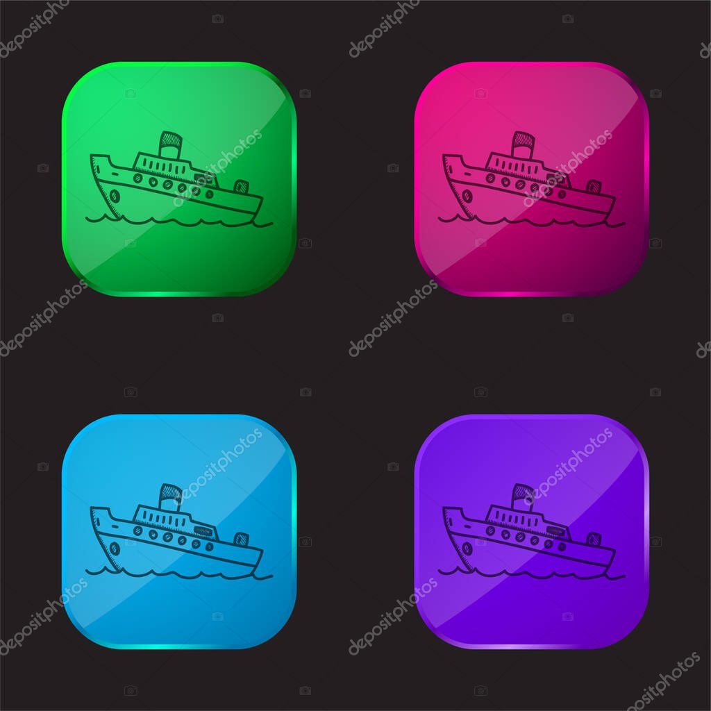 Boat four color glass button icon