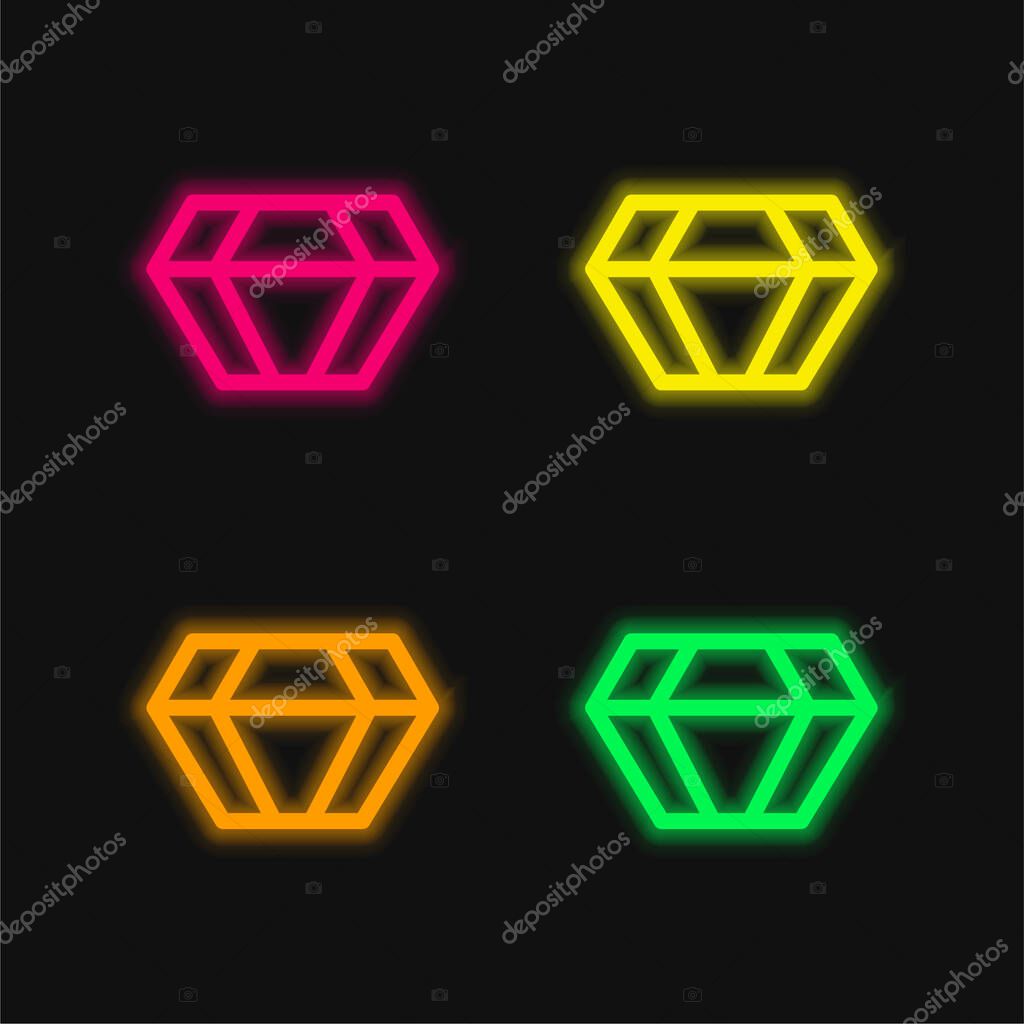 Big Diamond four color glowing neon vector icon