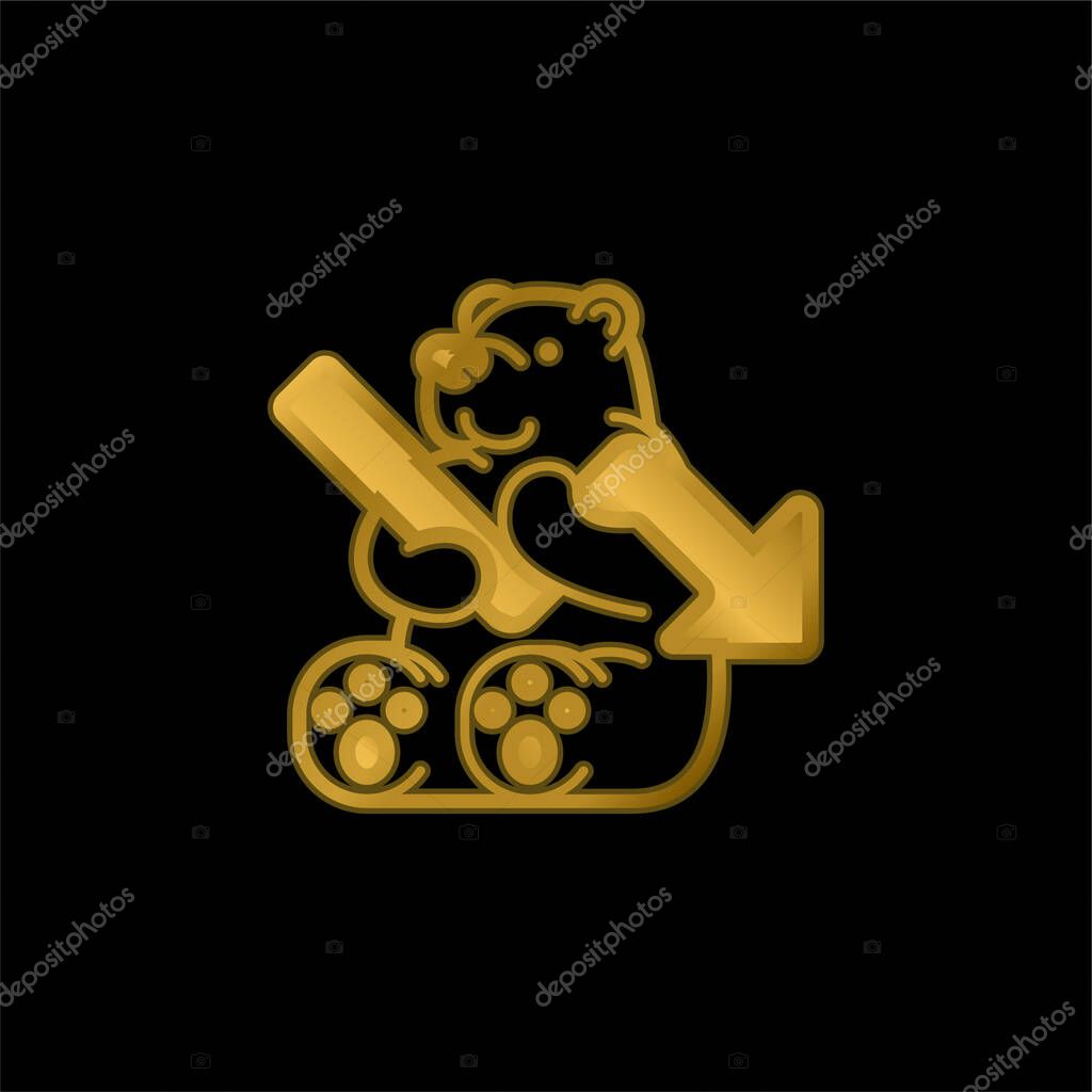 Bear gold plated metalic icon or logo vector