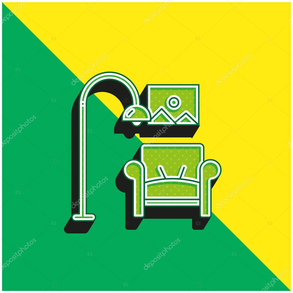 Armchair Green and yellow modern 3d vector icon logo