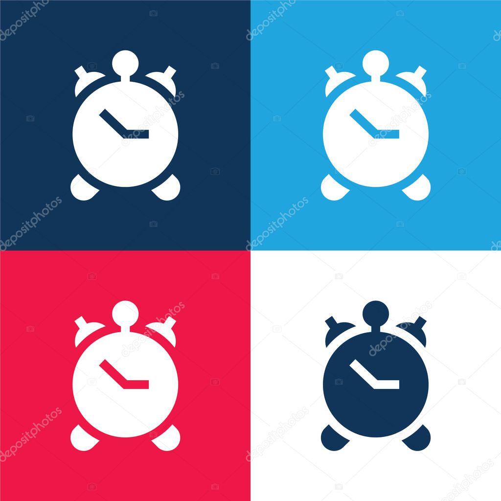 Alarm Clock blue and red four color minimal icon set