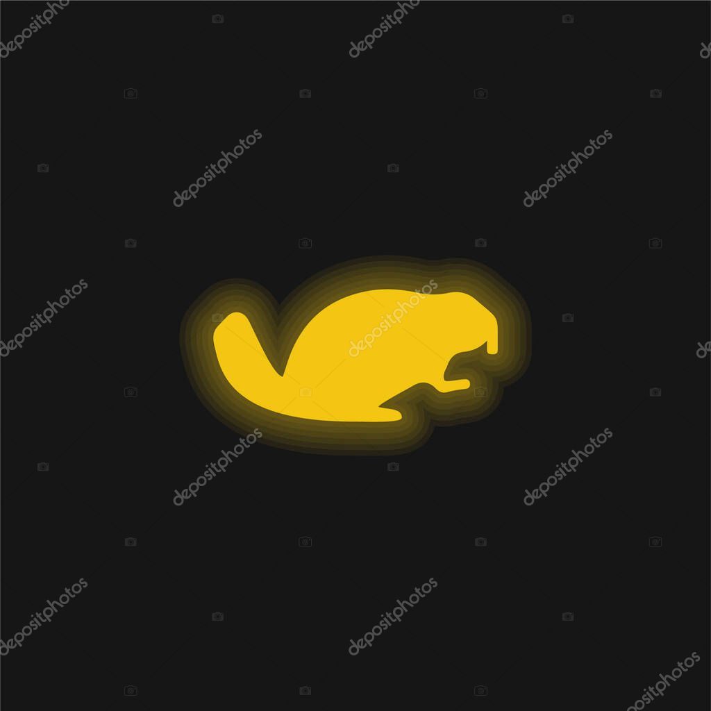 Beaver Facing Right yellow glowing neon icon