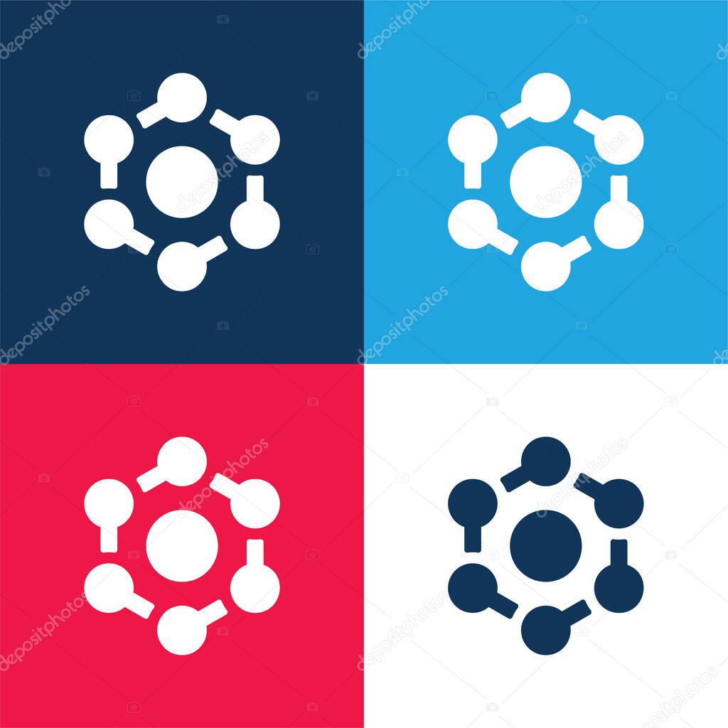 Benzene blue and red four color minimal icon set