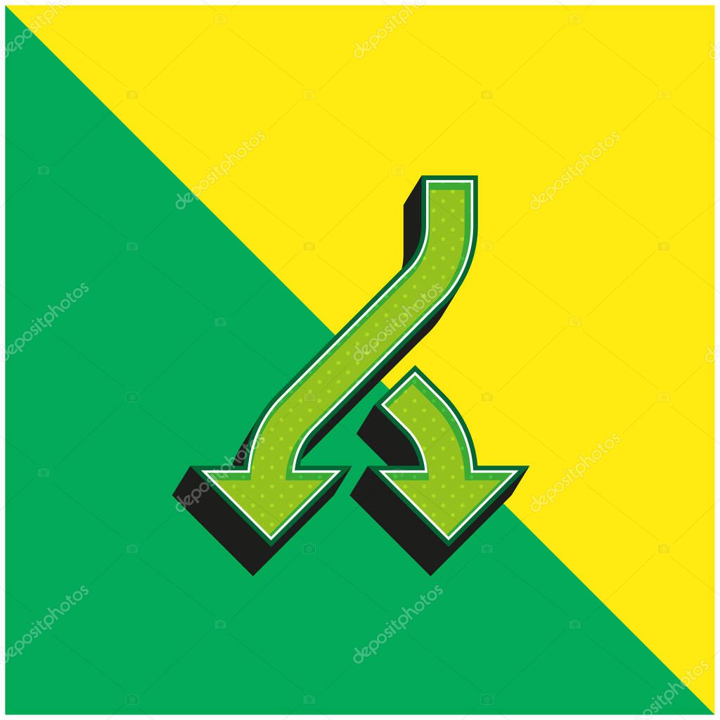Bifurcation Arrow Green and yellow modern 3d vector icon logo