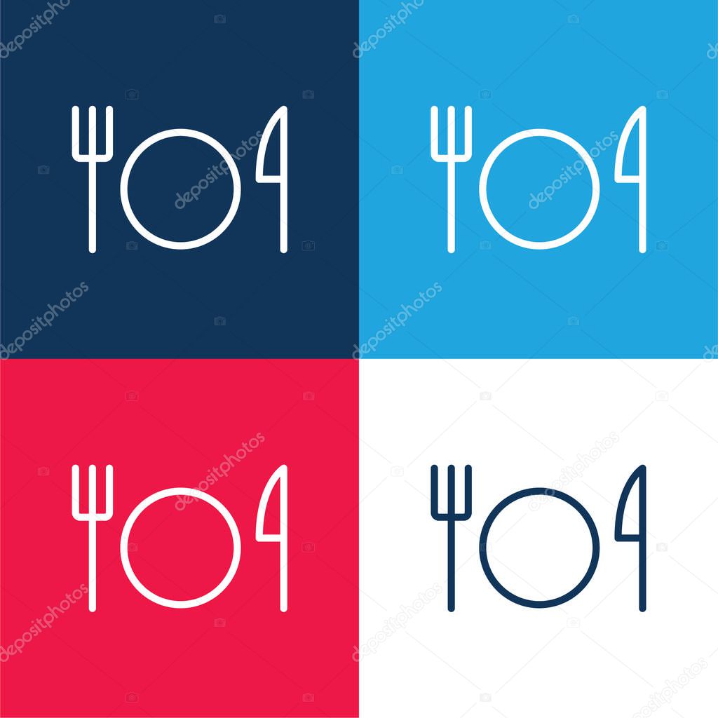 Basic Restaurant Sign blue and red four color minimal icon set