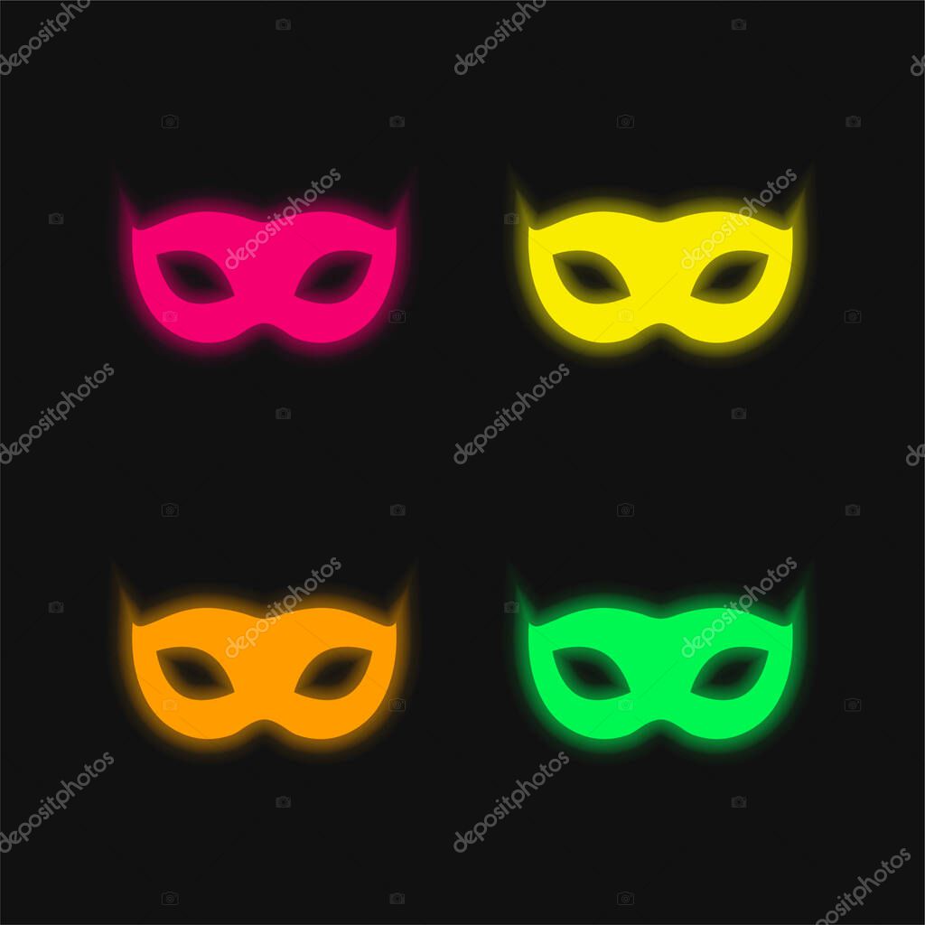 Black Carnival Mask Shape four color glowing neon vector icon