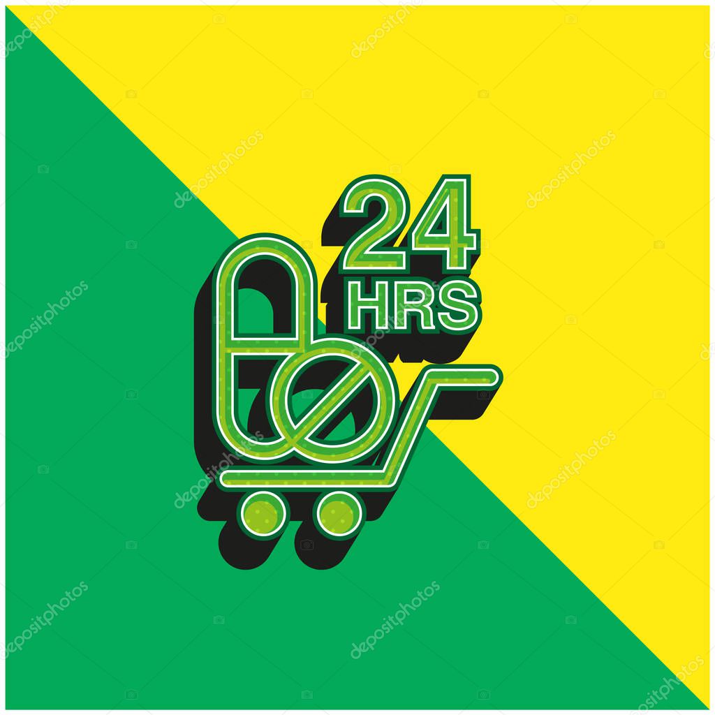 24 Hours Drugs Delivery Green and yellow modern 3d vector icon logo