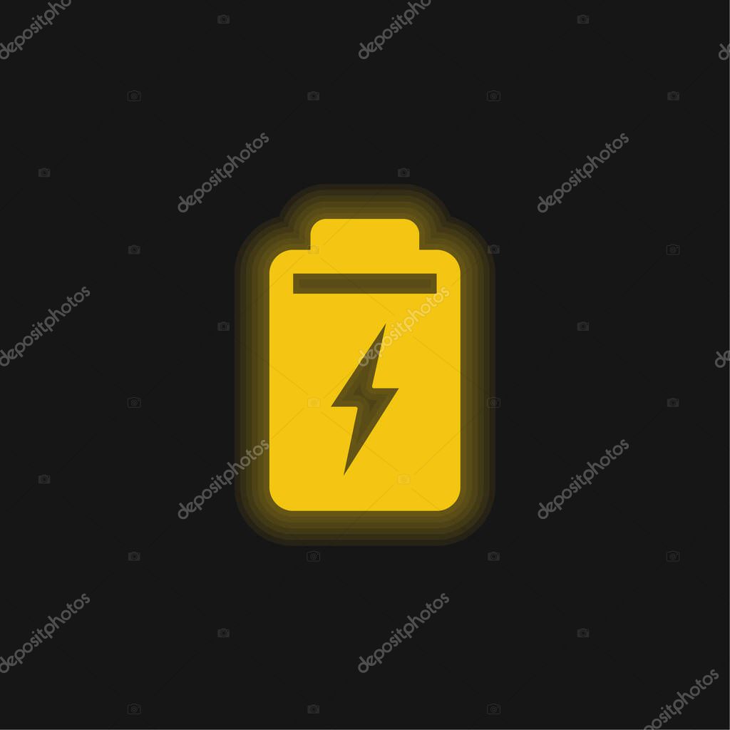 Battery yellow glowing neon icon