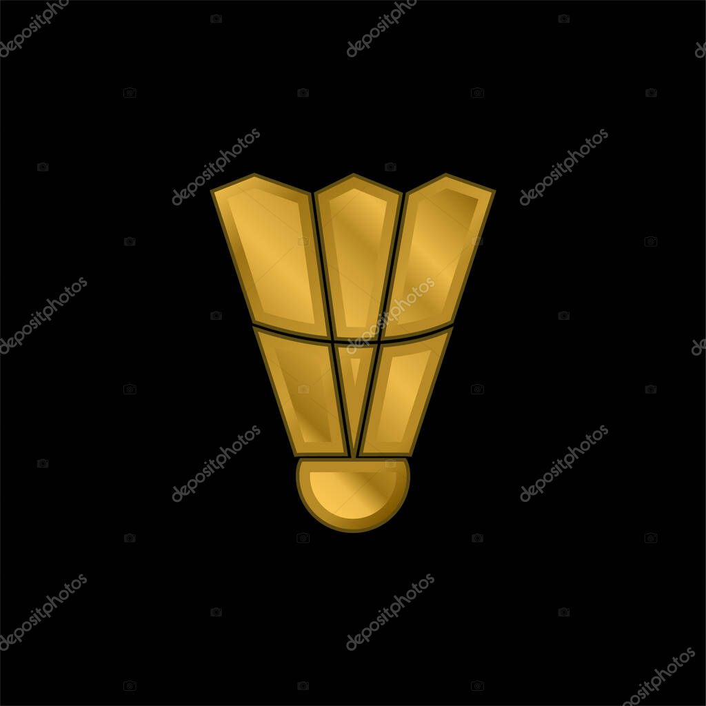 Badminton Feather gold plated metalic icon or logo vector