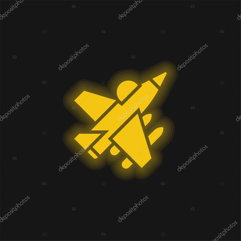 Aircraft yellow glowing neon icon