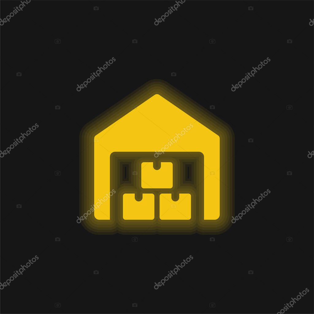 Boxes yellow glowing neon icon