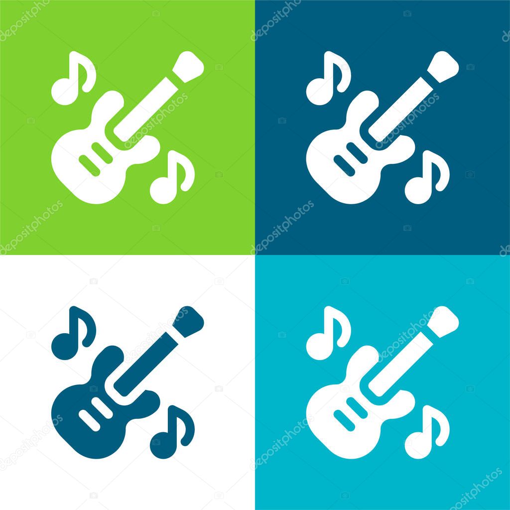 Bass Guitar Flat four color minimal icon set