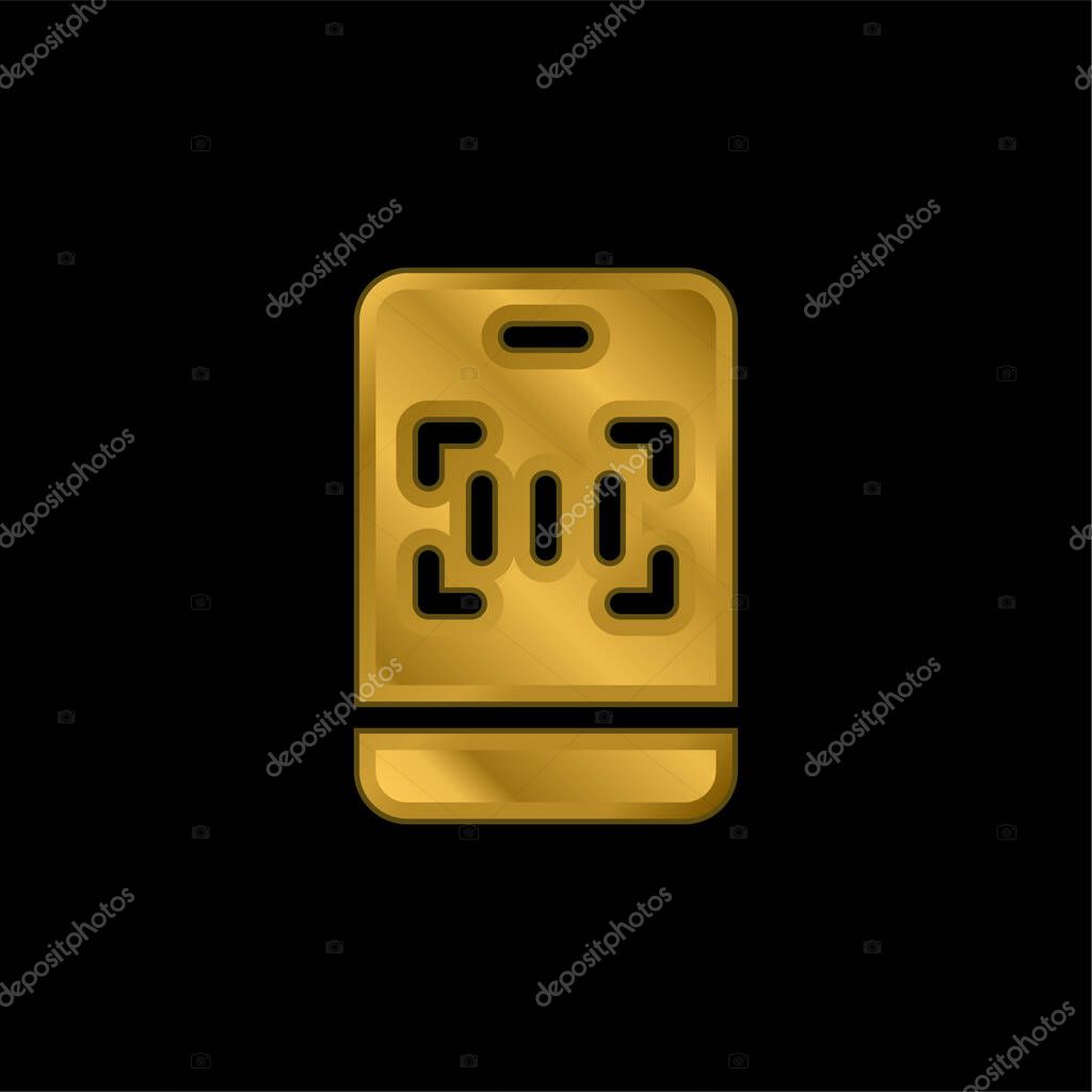 Barcode gold plated metalic icon or logo vector