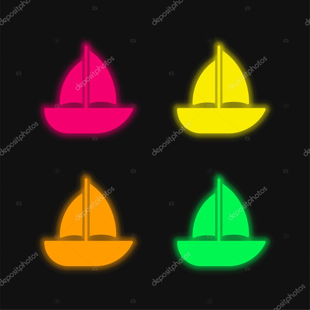 Barca quattro colori incandescente icona vettoriale al neon