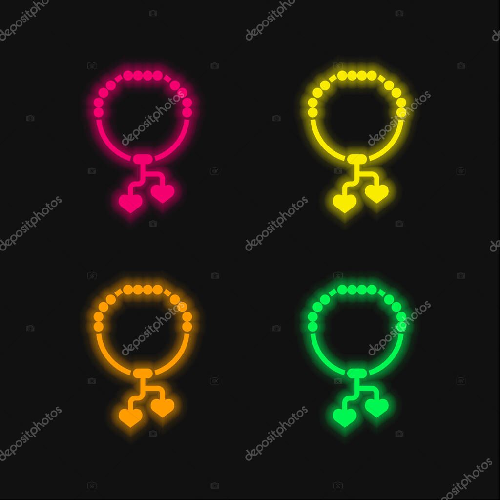 Bracelet four color glowing neon vector icon