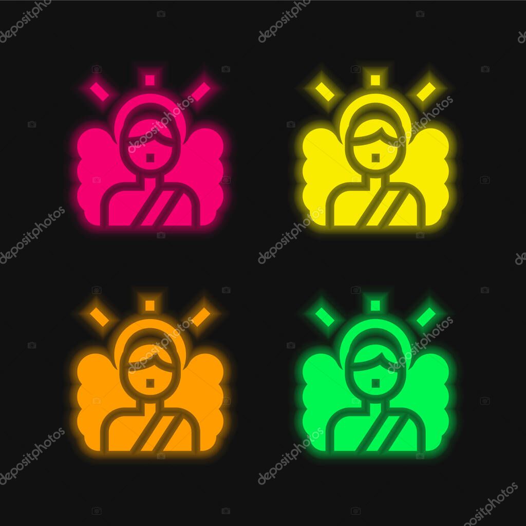 Angel four color glowing neon vector icon