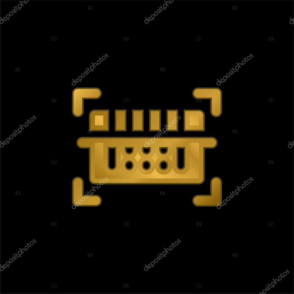 Barcode Scanner gold plated metalic icon or logo vector