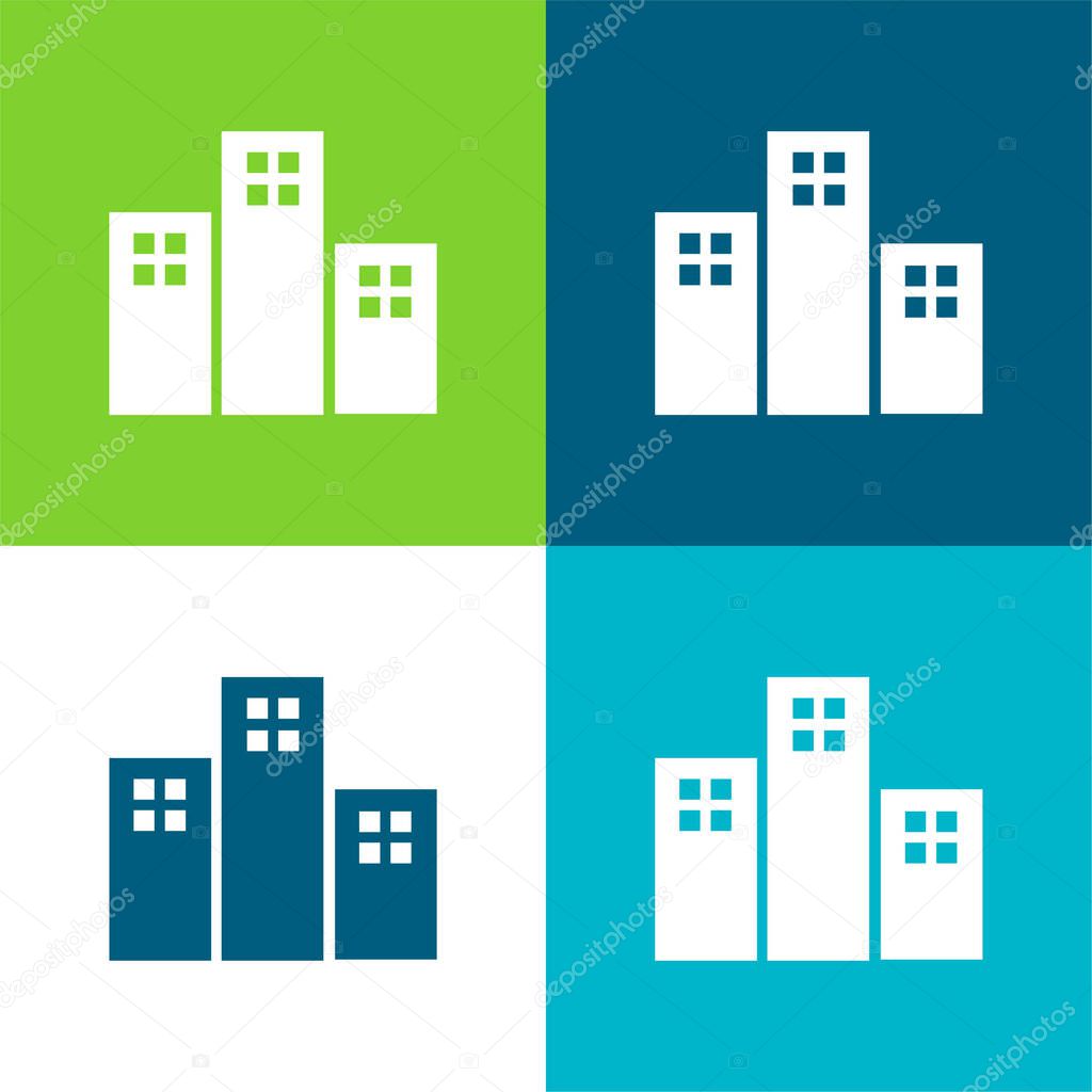 Apartments Buildings Flat four color minimal icon set