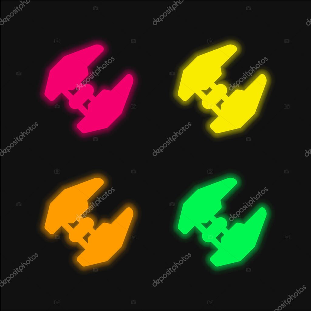 Attack Plane four color glowing neon vector icon