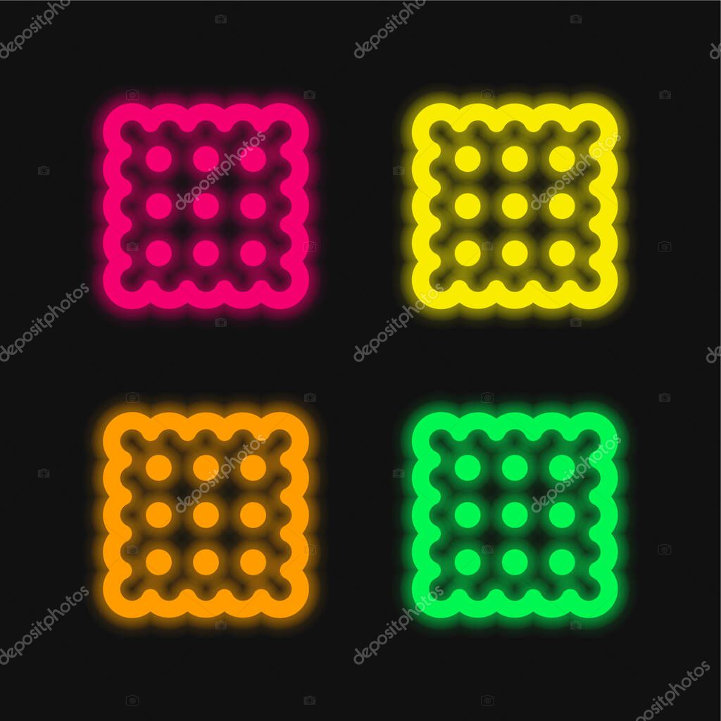 Biscuit four color glowing neon vector icon