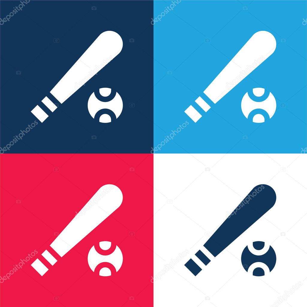 Baseball blue and red four color minimal icon set