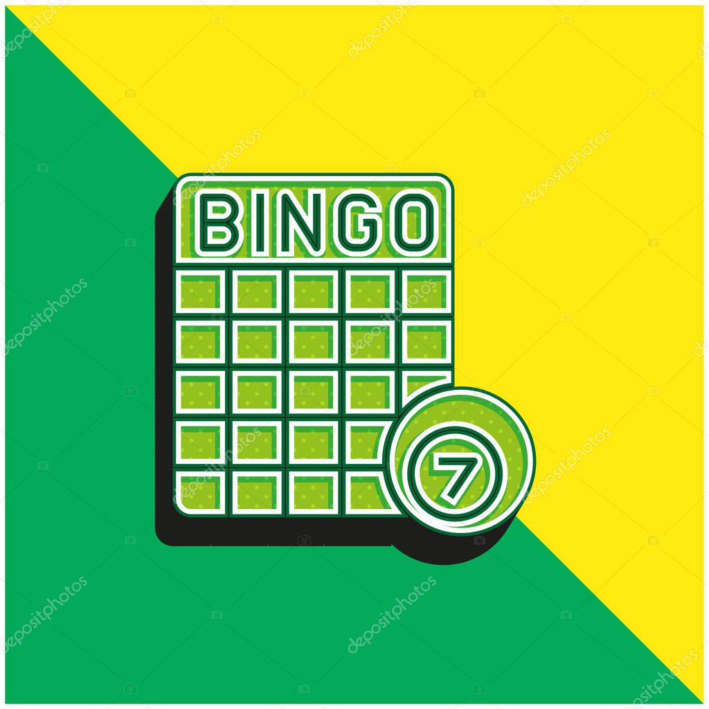 Bingo Green and yellow modern 3d vector icon logo