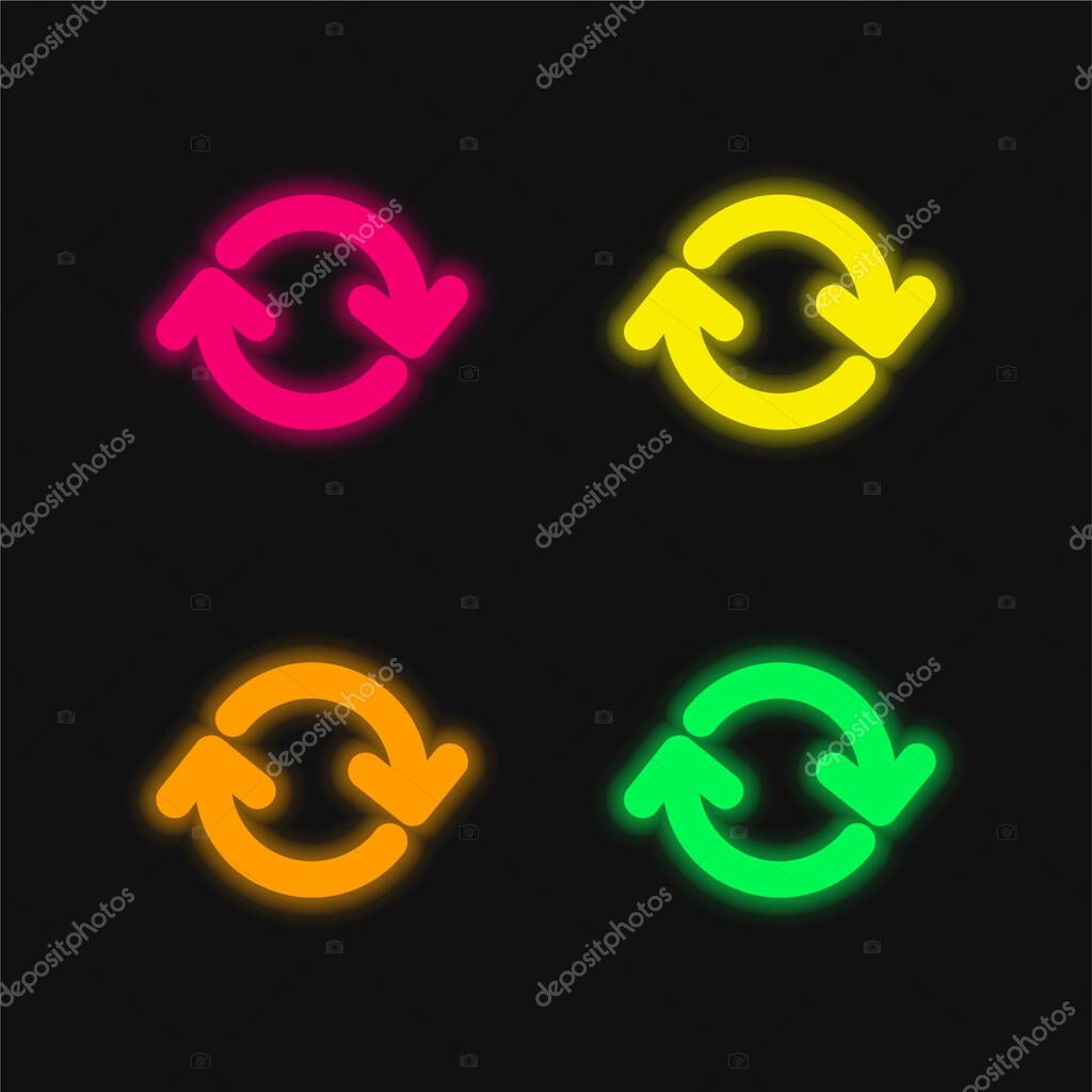 Arrows Circle four color glowing neon vector icon