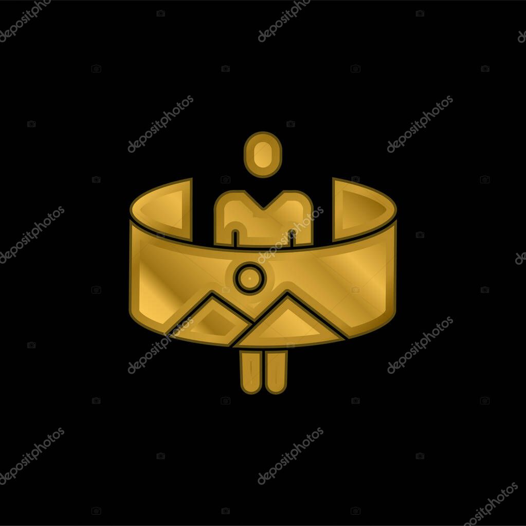 360 gold plated metalic icon or logo vector