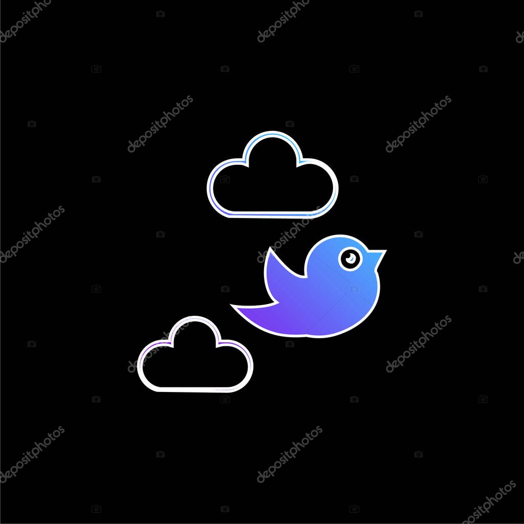 Bird Flying Between Clouds blue gradient vector icon