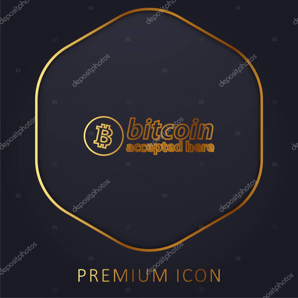 Bitcoin Accepted Here Logo golden line premium logo or icon