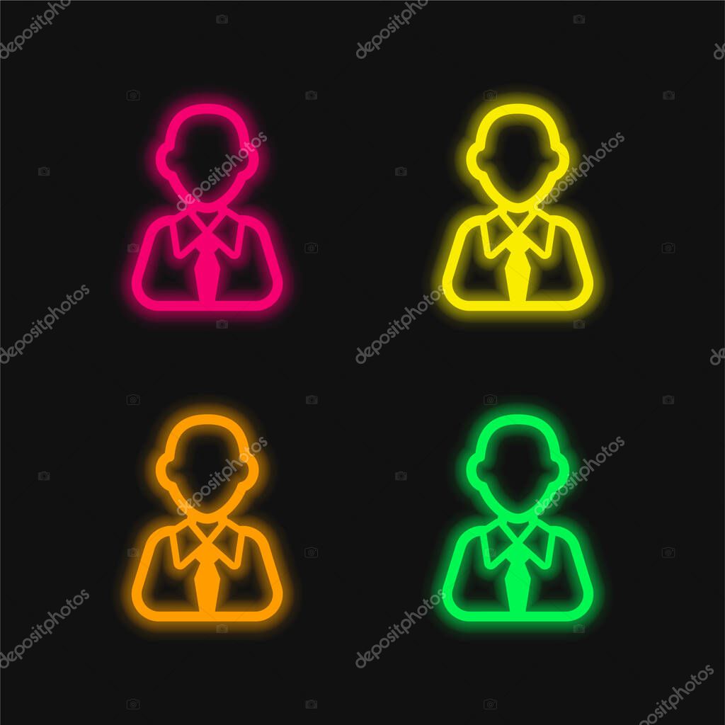Bald Businessman four color glowing neon vector icon