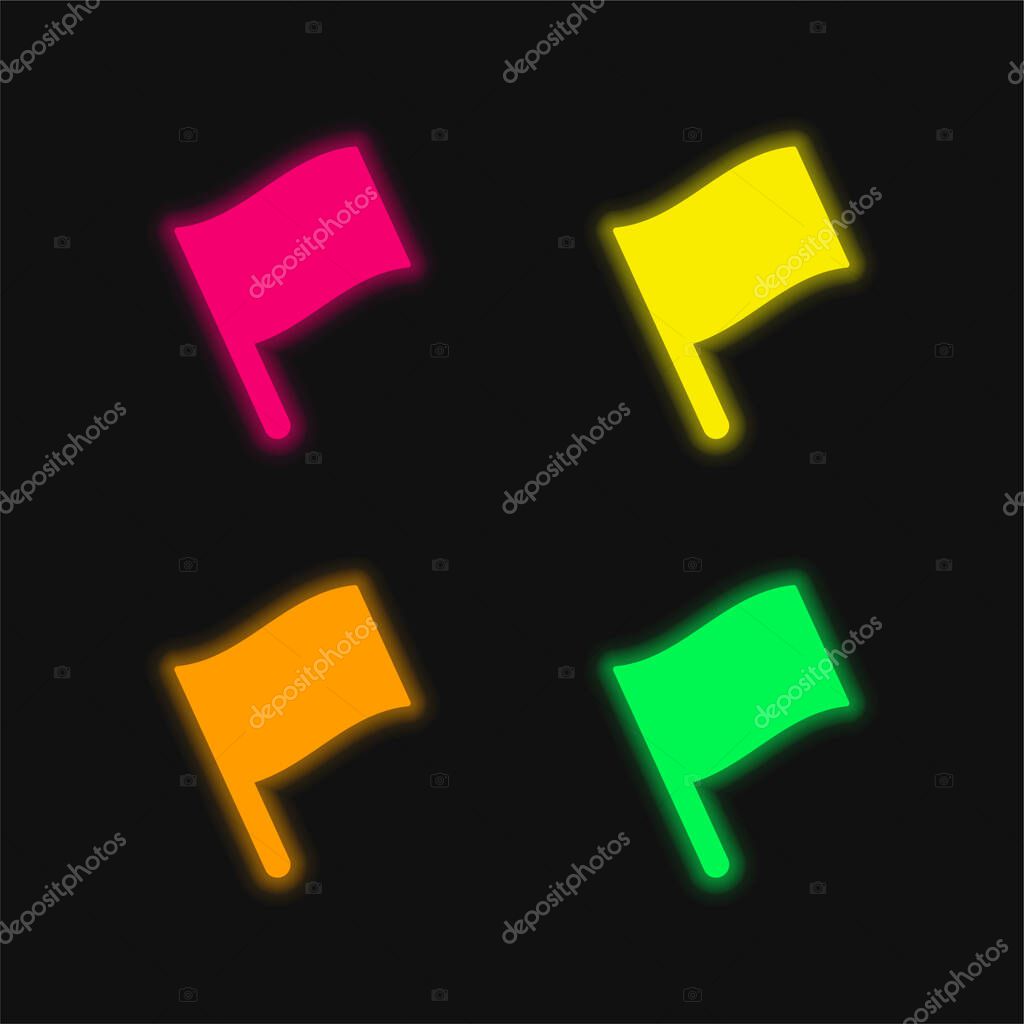 Black Pole Flag four color glowing neon vector icon