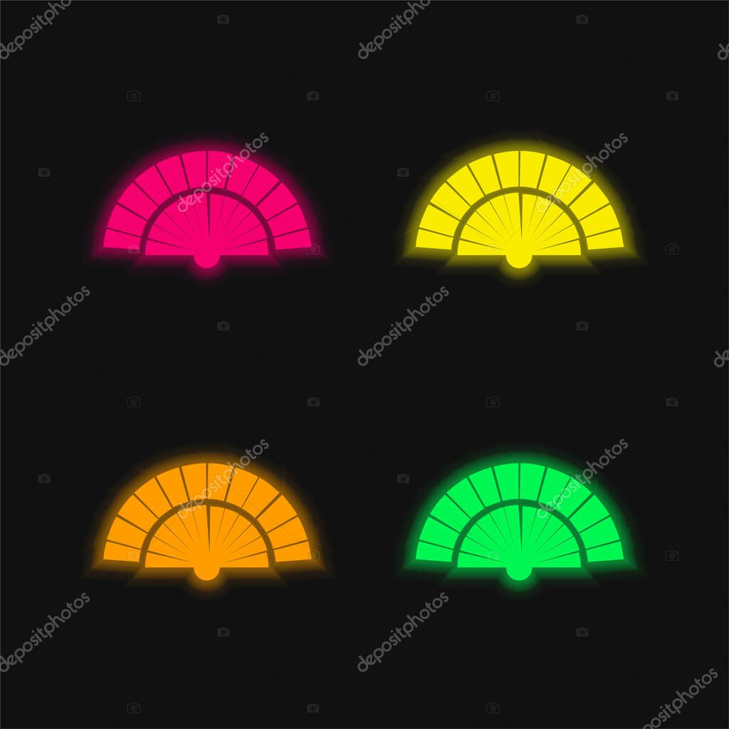 Black Flamenco Fan four color glowing neon vector icon