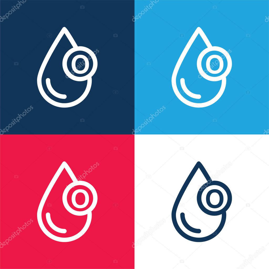 Blood Drop Symbol blue and red four color minimal icon set