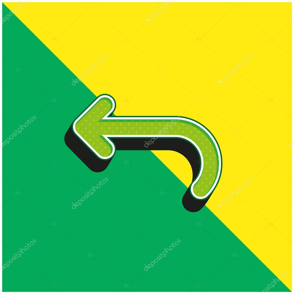 Back Curved Arrow Green and yellow modern 3d vector icon logo