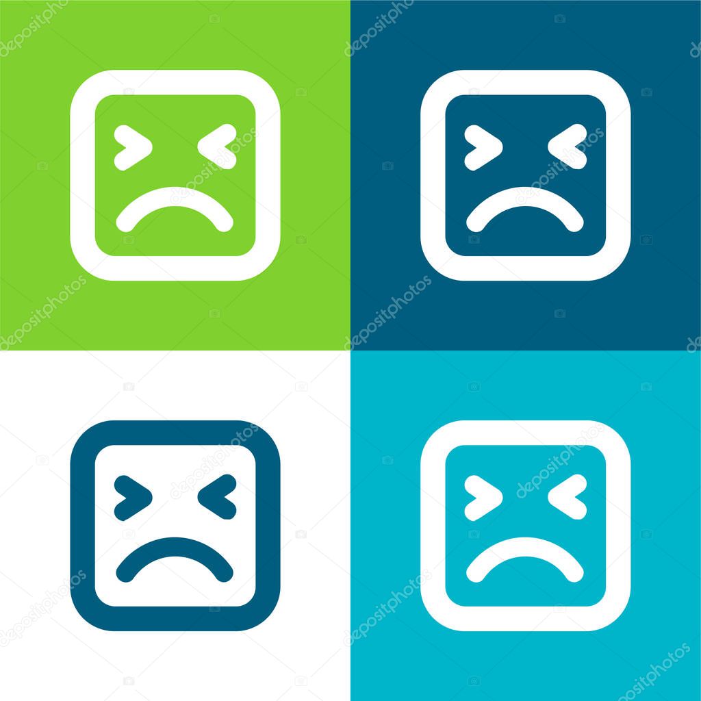 Angry Face Of Square Shape Outline Flat four color minimal icon set