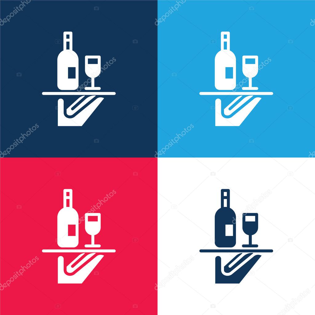 Bar Service blue and red four color minimal icon set