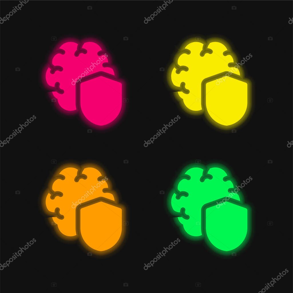 Brain four color glowing neon vector icon