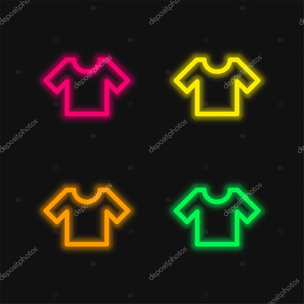 Basic T Shirt four color glowing neon vector icon
