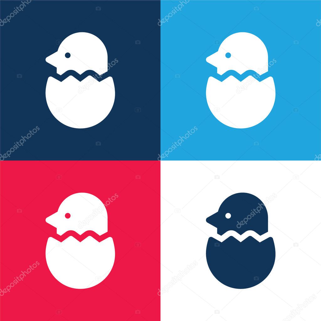 Bird blue and red four color minimal icon set