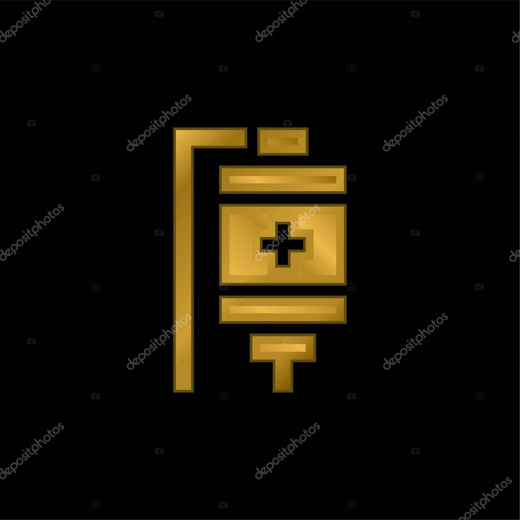 Blood Bag gold plated metalic icon or logo vector