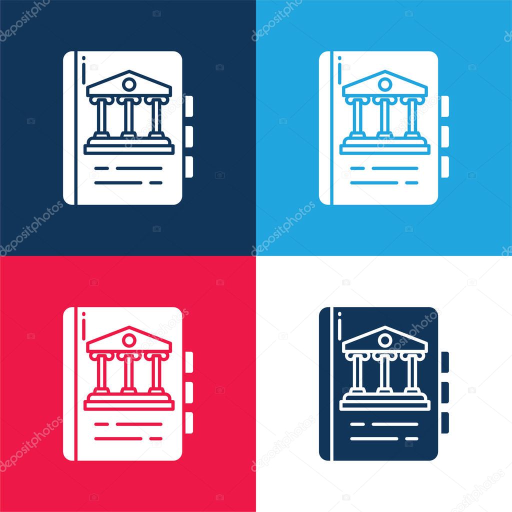Book blue and red four color minimal icon set