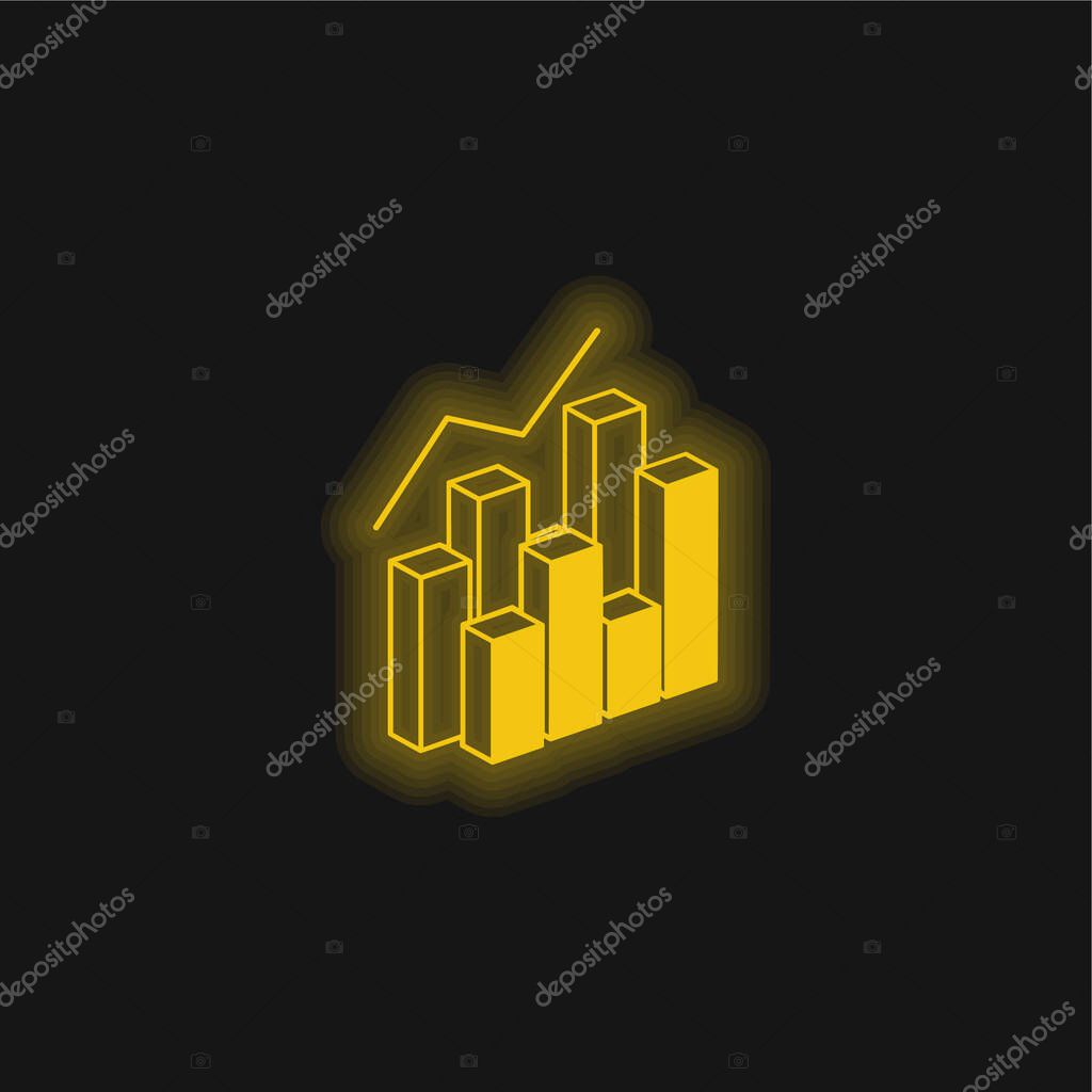 3d Data Analytics Dual Bars Graphic yellow glowing neon icon