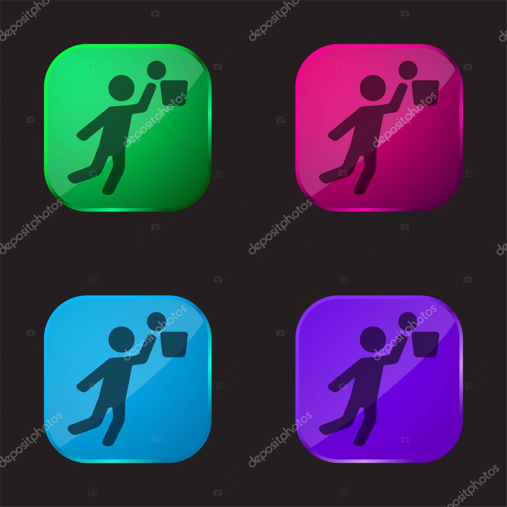 Basketball Player Jumping And Ball four color glass button icon