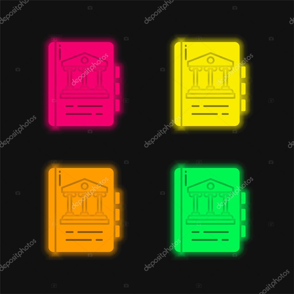 Book four color glowing neon vector icon